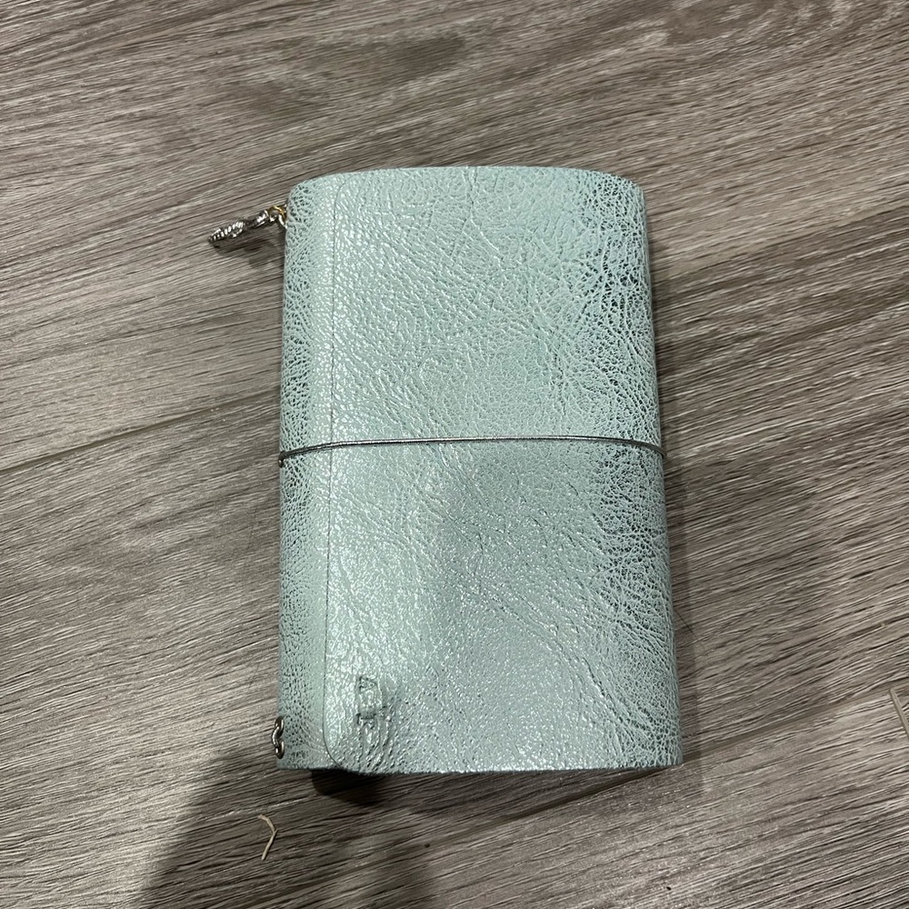 Beach theme metallic blue leather journal cover A6
